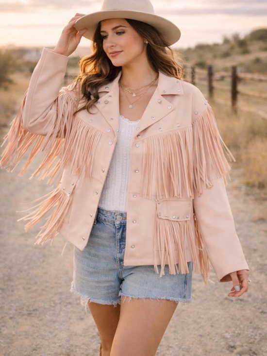 Forever 21 Jackets & Blazers - Forever 21 Pink Leather Fringe Gem Jacket Faux Leather and Gemstones Medium